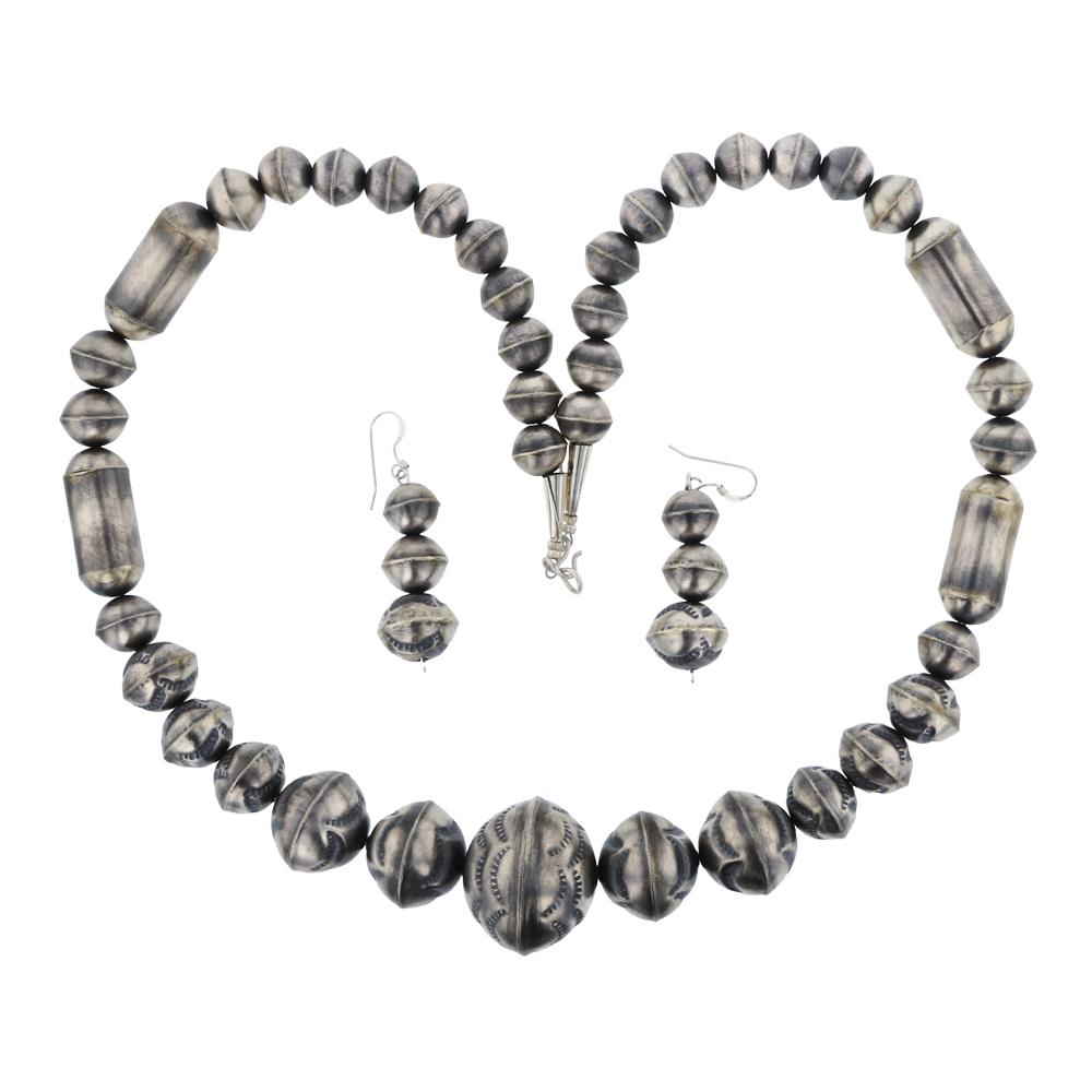 Vintage Stamped Fluted Bench beads Necklace & Earrings (1 of 3)