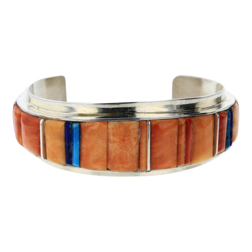 H Smith Spiny Oyster & Turquoise Cornrow Inlay Cuff (1 of 3)