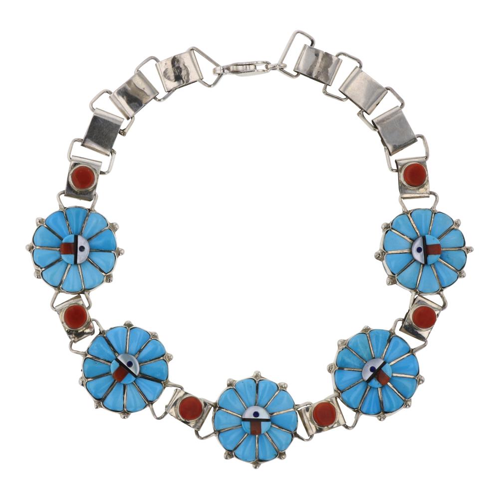 Vintage Sleeping Beauty Turquoise & Coral Inlay Link (1 of 2)