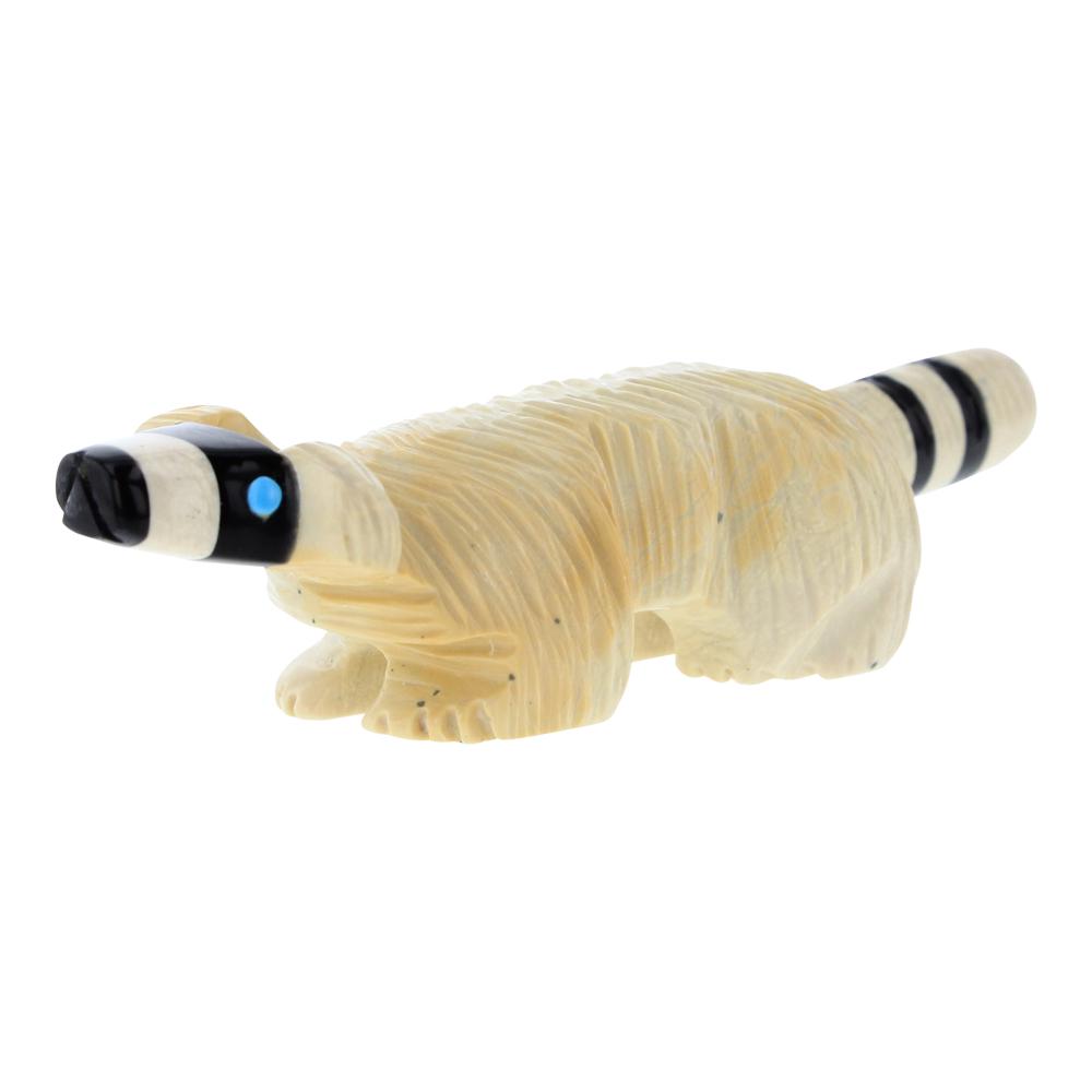 Suzette Lementino Zuni Carved Limestone Jet Black &: Sterling Silver | Genuine Limestone, Turquoise, Jet Black | Suzette Lementino Zuni Carved Limestone Jet Black & Turquoise Racoon Fetish | Zuni Native American Southwest Indian Hand Carved Stone Fetish