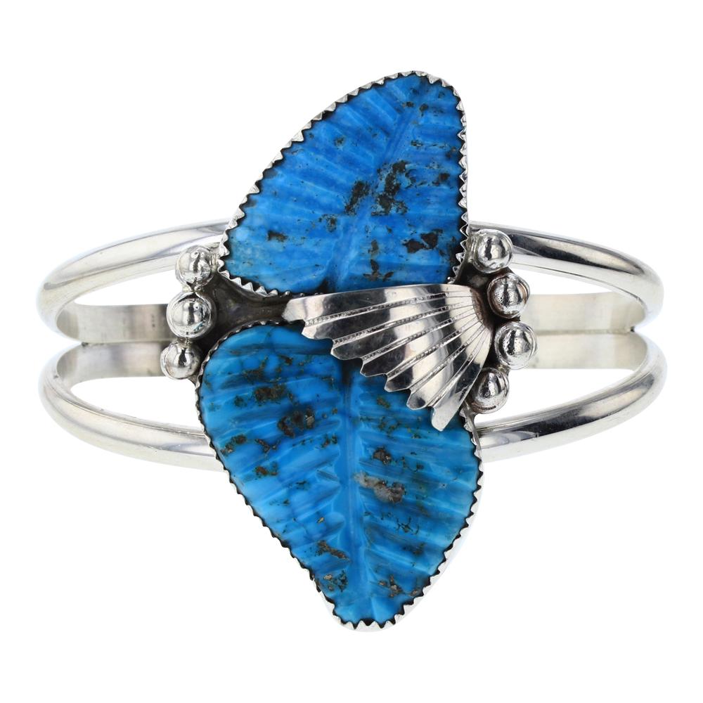 Kingman Turquoise Carved Leaf Cabochon Two Stone (1 of 4)