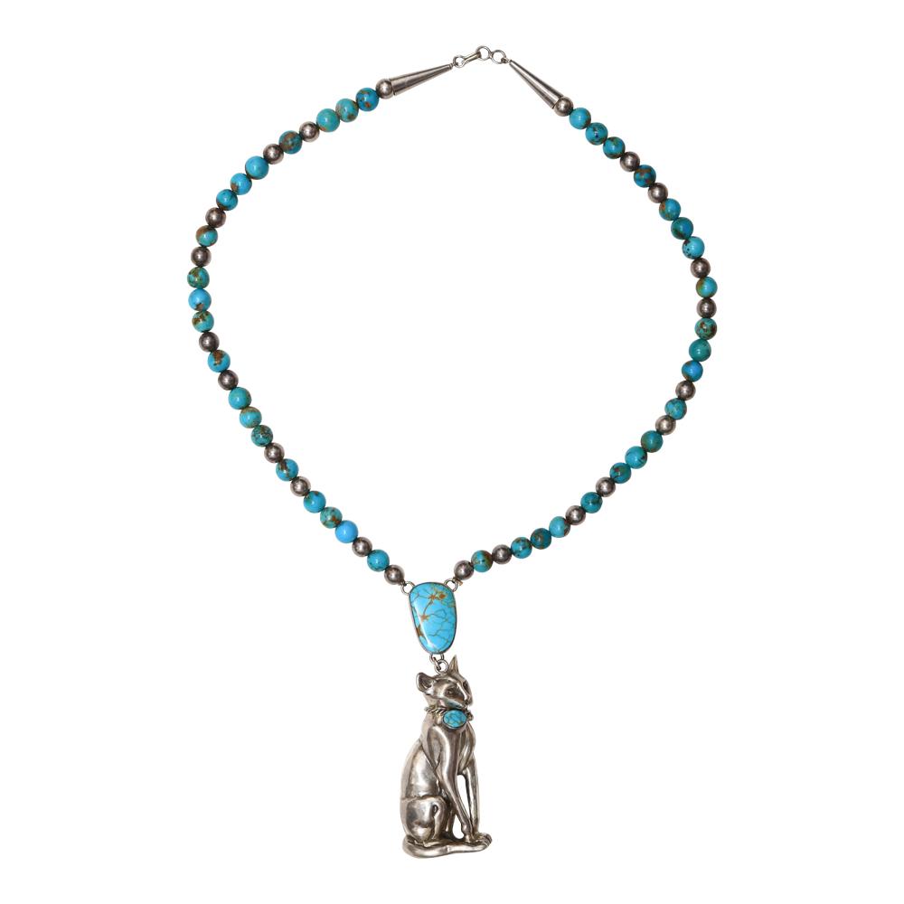 Old Pawn Nevada Turquoise Cat Necklace (1 of 3)