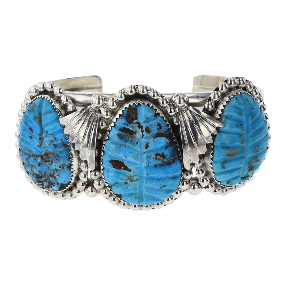 Three Stone Nevada Leaf Carved Turquoise Bracelet (1 of 3)
