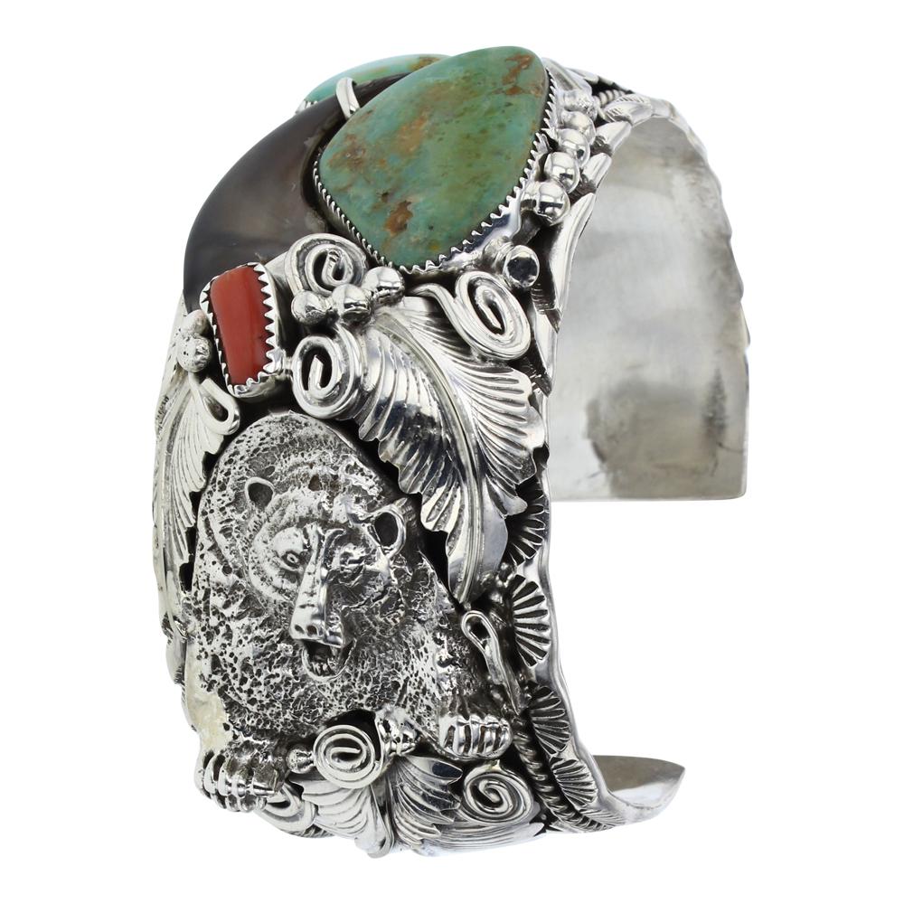 Manassa Turquoise & Coral Bear Claw Cuff Bracelet (1 of 4)