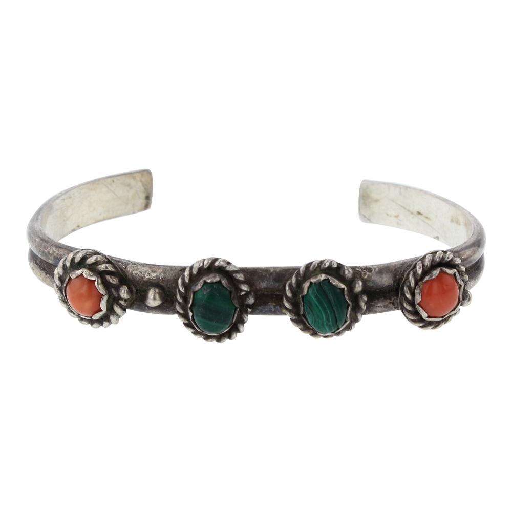 Old Pawn Malachite & Coral Bracelet (1 of 3)