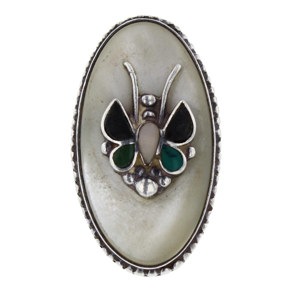 Old Pawn Zuni Inlay Mother of Pearl Ring (1 of 3)