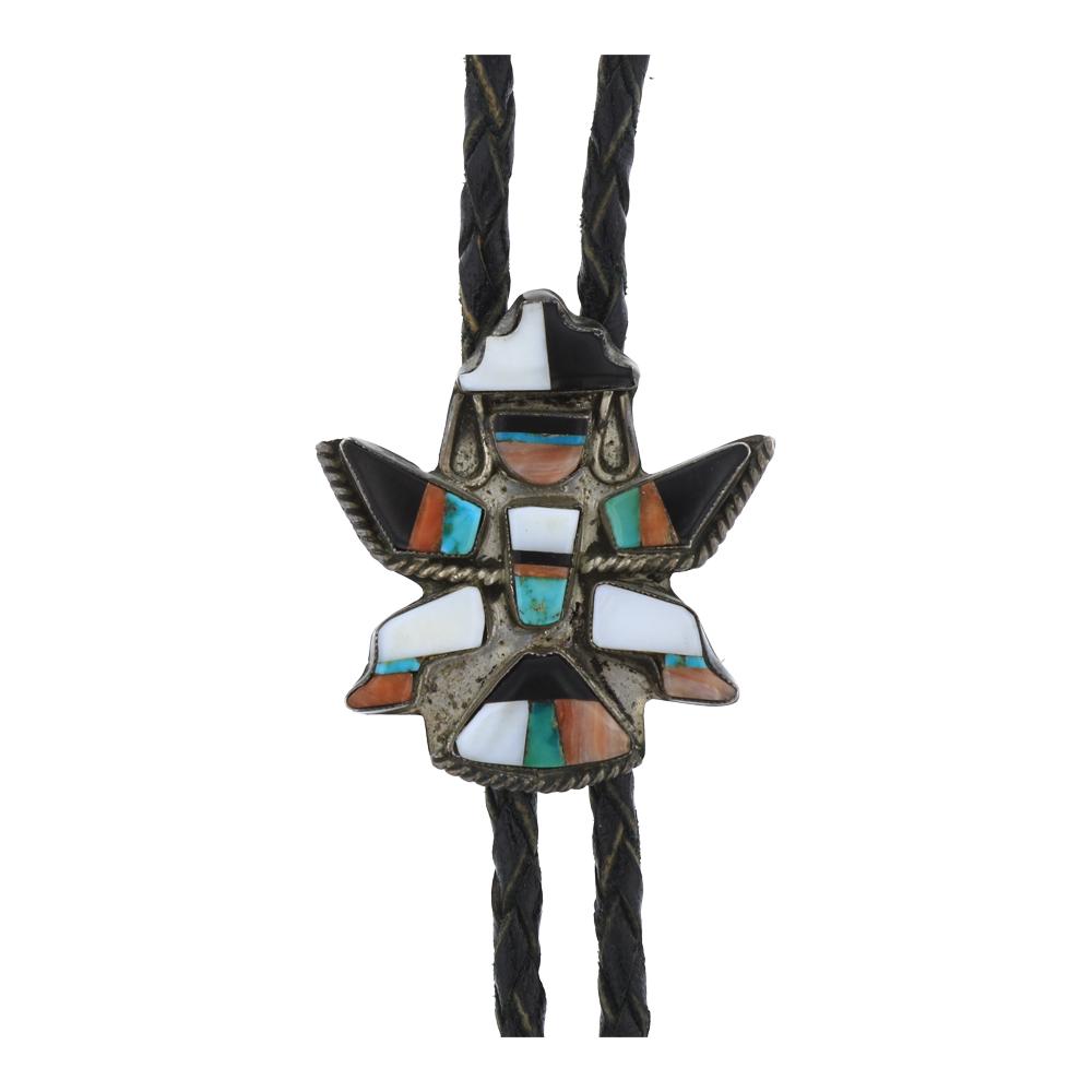 Old Pawn Zuni Knife Wing Dancer Mixed Stones Bolo Tie (1 of 2)