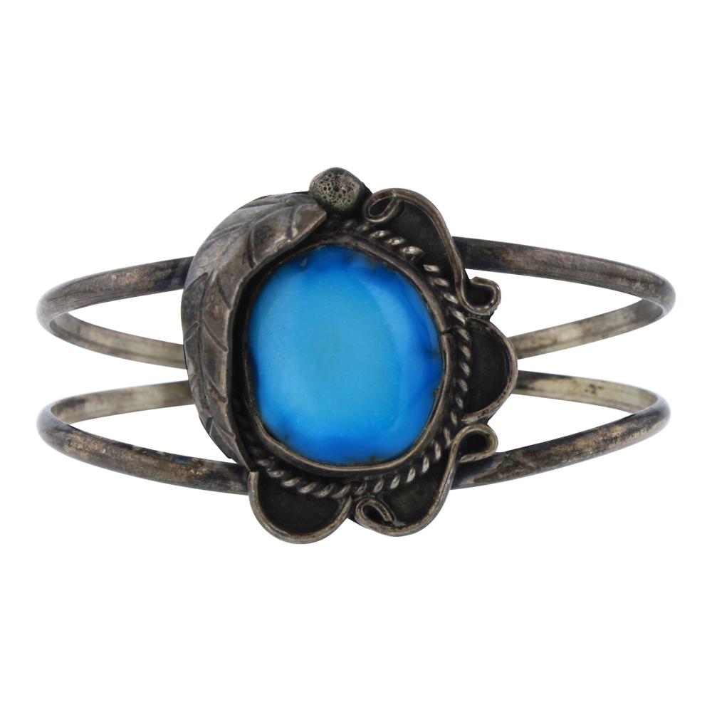 Old Pawn Kingman Turquoise Bracelet: Sterling Silver | Genuine Kingman Turquoise | Old Pawn Kingman Turquoise Bracelet | Navajo Native American Southwest Indian Jewelry | Weight: 18.4 Grams, | Dimensions: Bracelet: 5" inner, 1" gap, 6" t