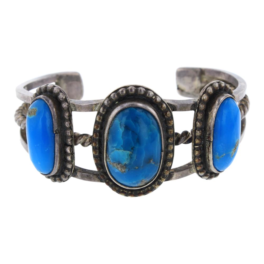 Old Pawn Turquoise Three Stone Bracelet (1 of 3)