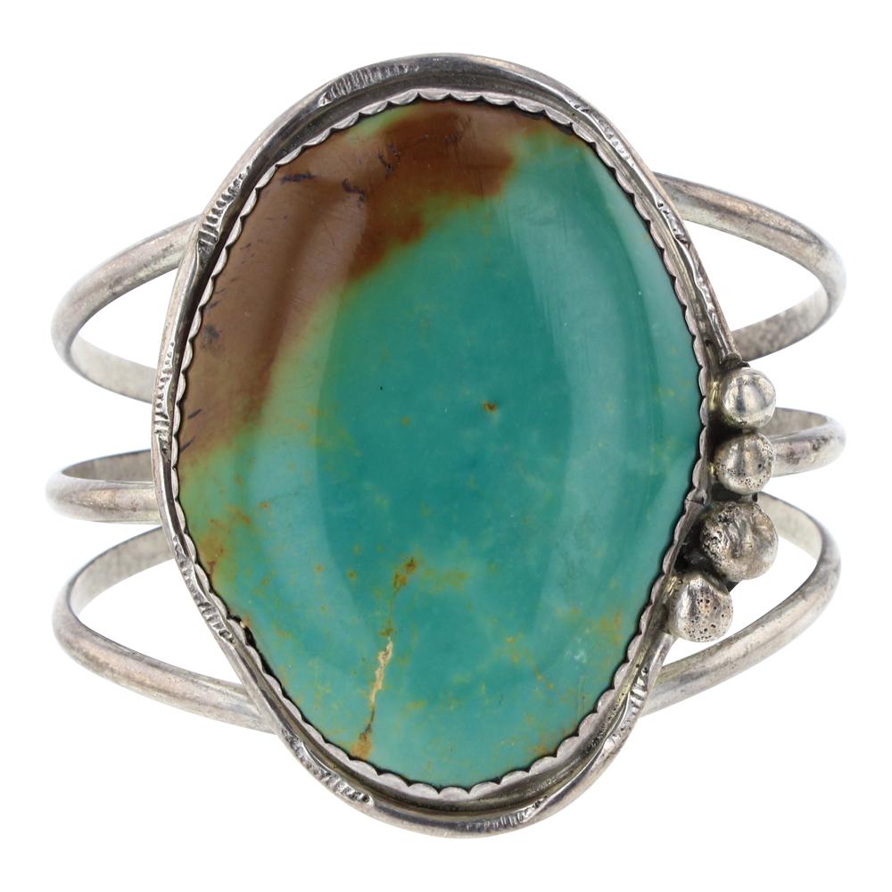 Old Pawn Large Mannasa Turquoise Bracelet: Sterling Silver | Genuine Mannasa Turquoise | Old Pawn Large Mannasa Turquoise Bracelet | Navajo Native American Southwest Indian Jewelry | Weight: 49.1 Grams, | Dimensions: Bracelet: 5.75" inner, 1"