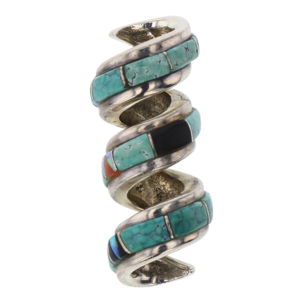 Vintage Turquoise Coral & Acoma Jet Inlay Swirl Pendant (1 of 3)