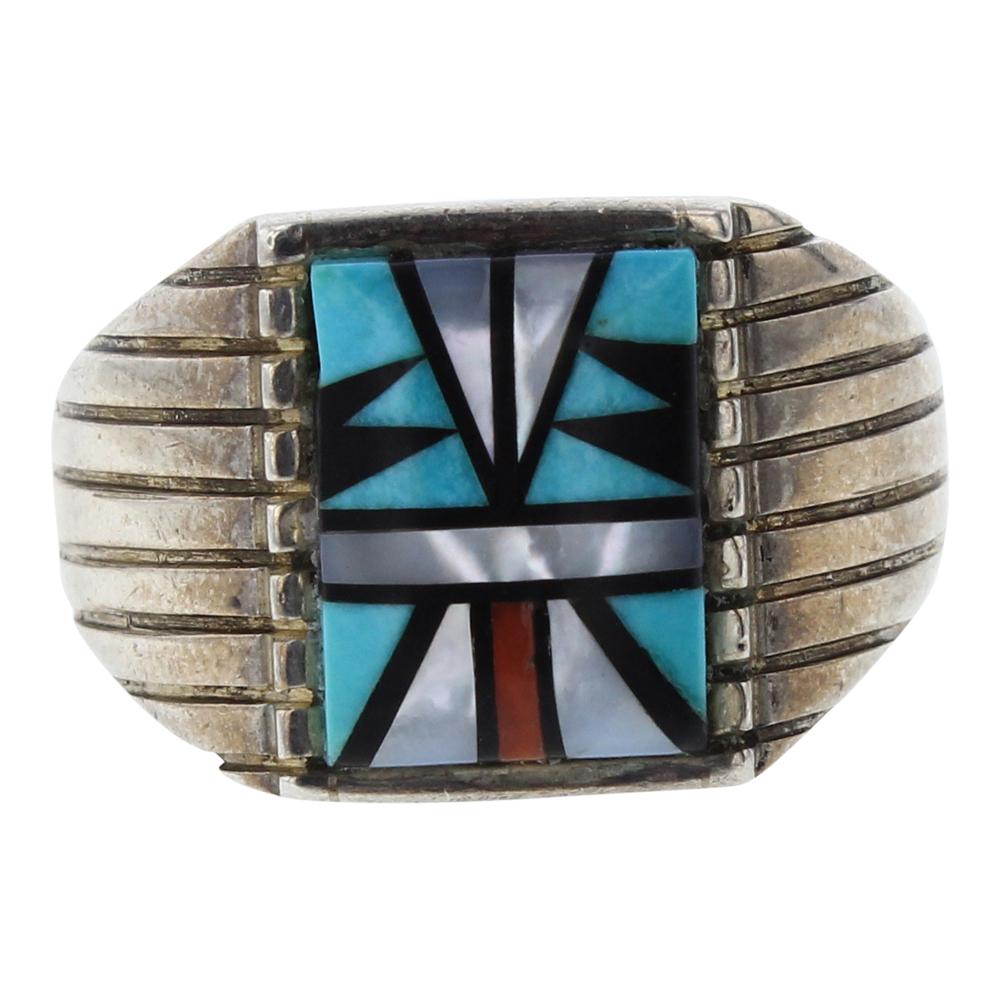 Vintage Mixed Stone Zuni Inlay Men's Ring (1 of 4)