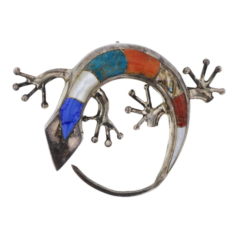 Vintage Mixed Stone Lizard Inlay Pendant (1 of 2)