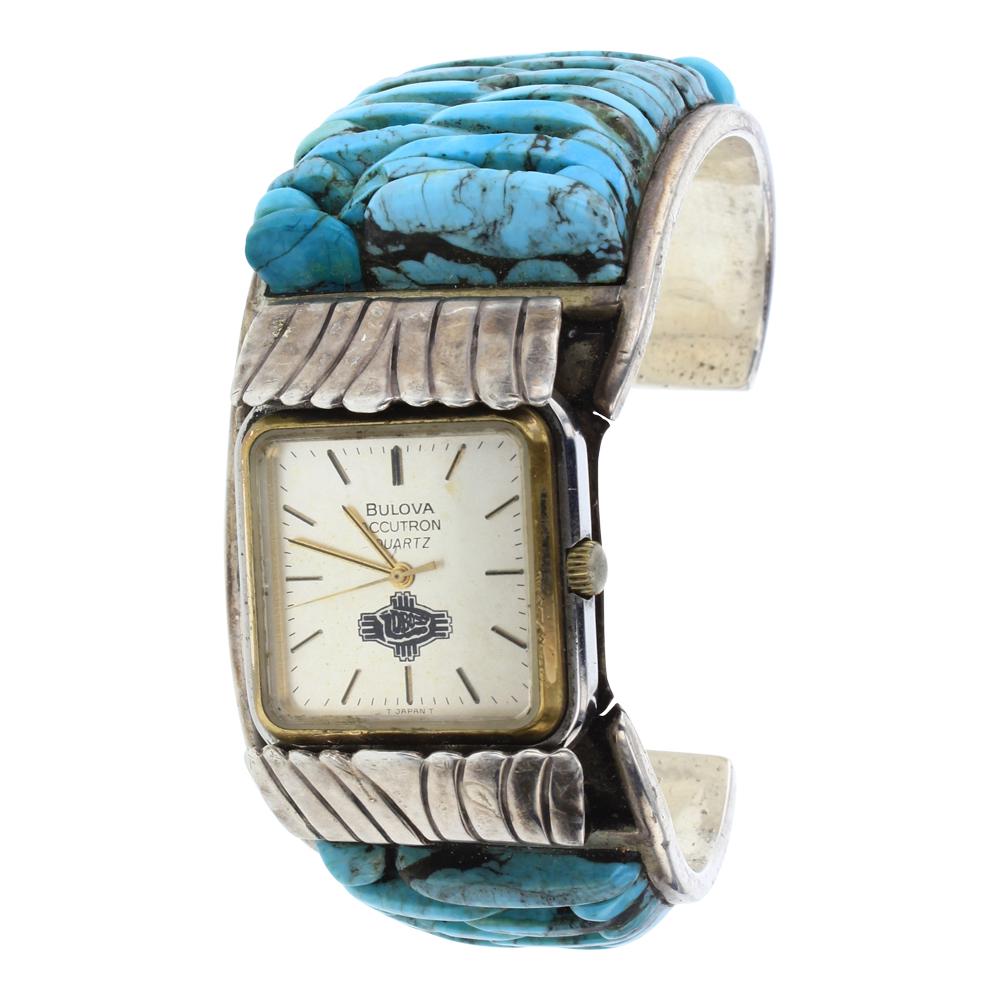 Old Pawn Turquoise Cobblestone Inlay Watch Cuff (1 of 5)