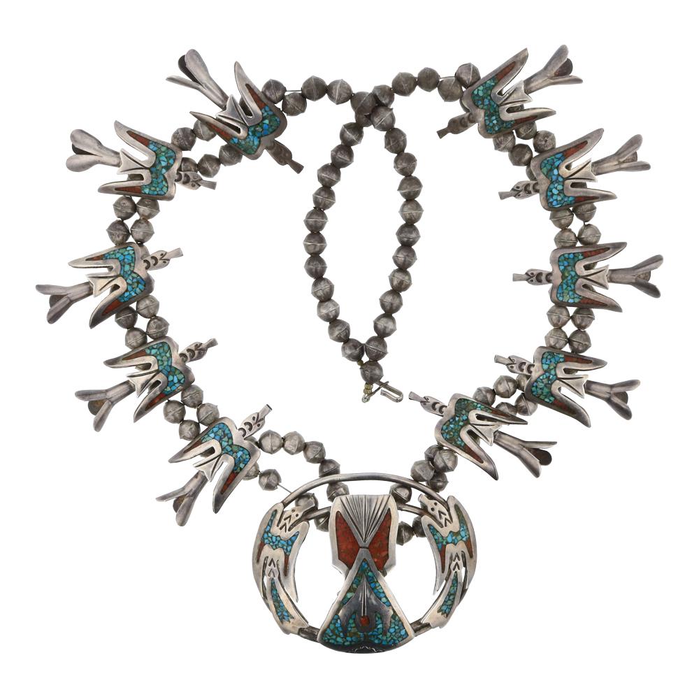 Old Pawn Turquoise & Coral Chip Inlay Original (1 of 3)