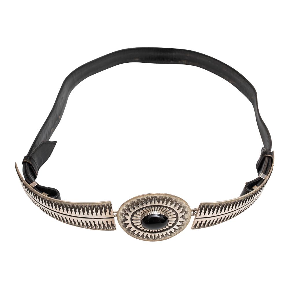 Vintage Old pawn Black Onyx Deep Etch Work Unique Belt (1 of 3)