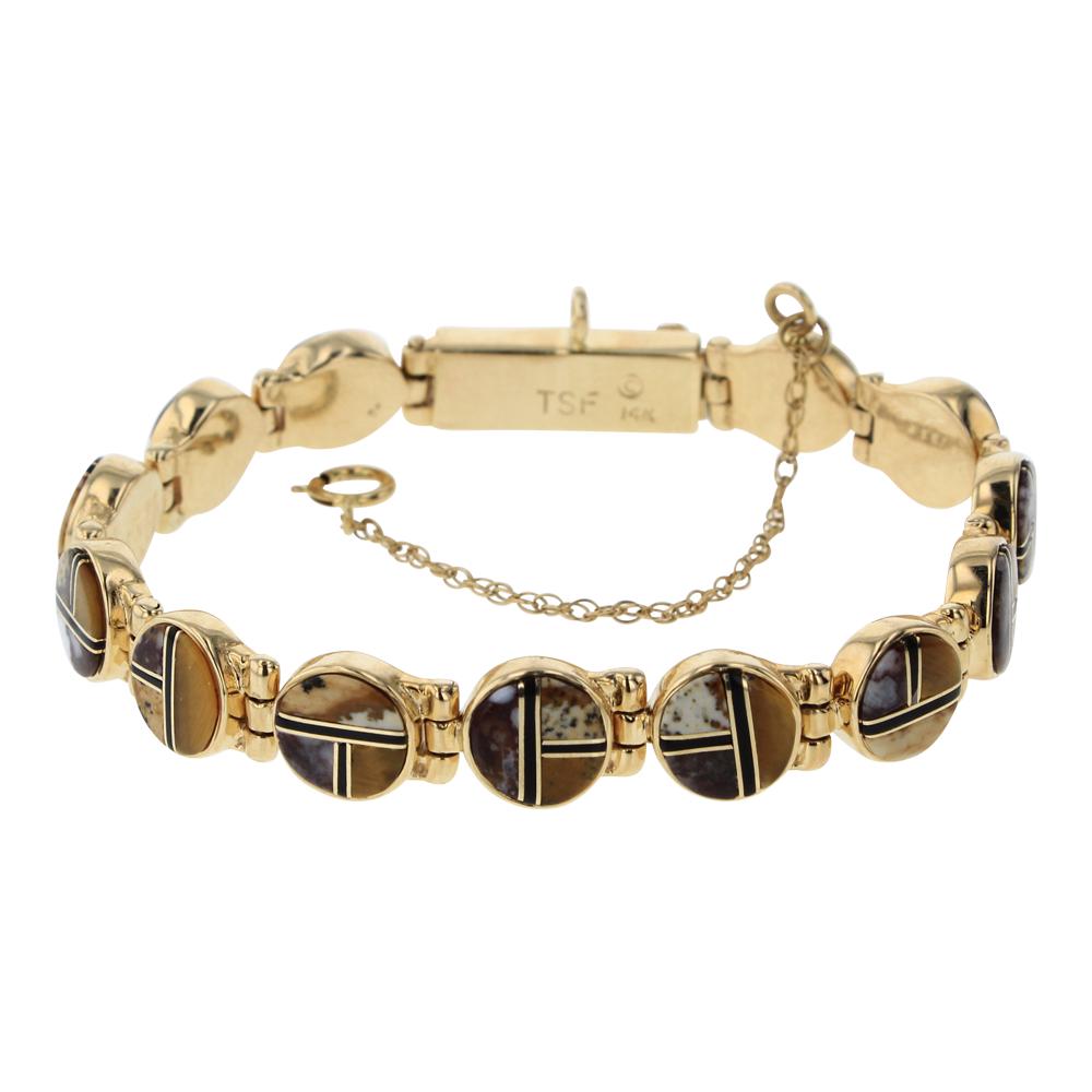 TSF Solid 14K Gold Vintage Mixed Stones Navajo Inlay (1 of 4)