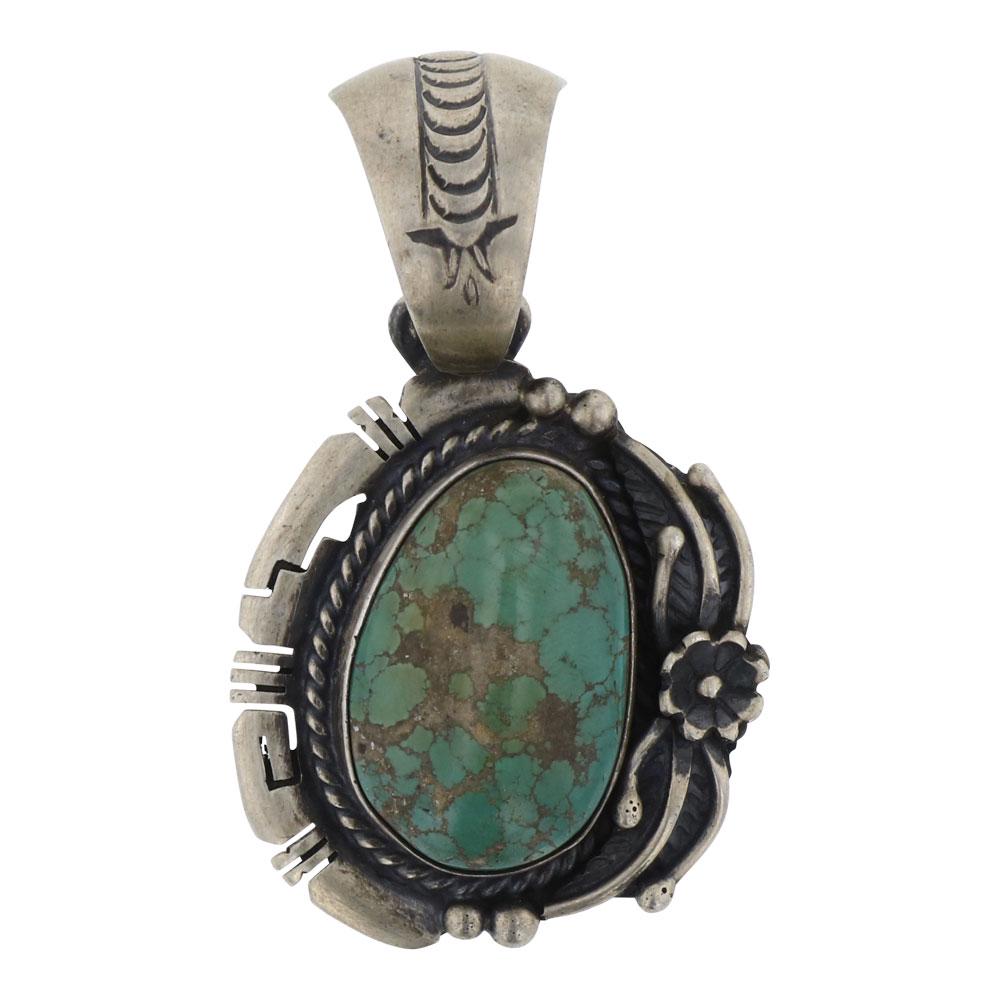 Larry Spencer Nevada Turquoise Pendant: Sterling Silver | Genuine Nevada Turquoise | Larry Spencer Nevada Turquoise Pendant | Navajo Native American Southwest Indian Jewelry | Weight:16.4 Grams, | Dimensions: Pendant: 1" x 2" | Signed: G Sp