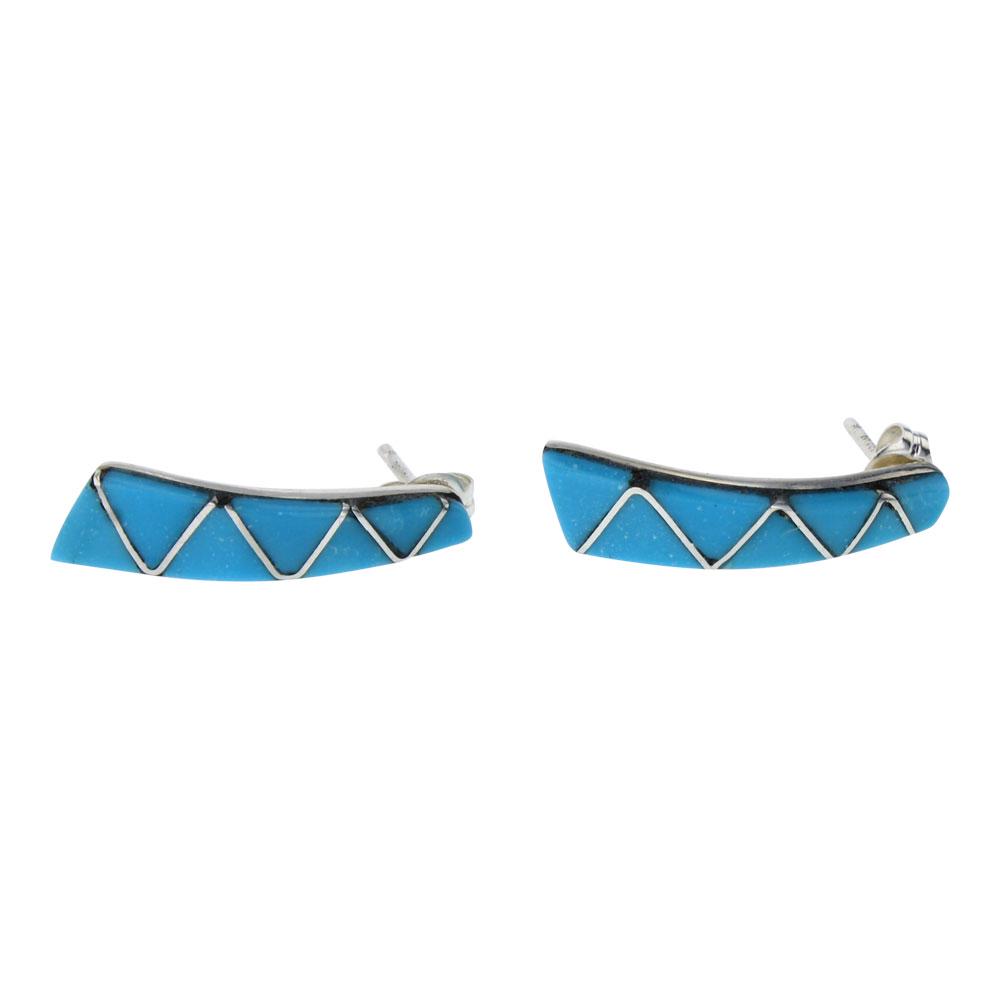 Halusewa Turquoise Inlay Earrings: Sterling Silver | Genuine Turquoise | Halusewa Turquoise Inlay Earrings | Zuni Native American Southwest Indian Jewelry | Weight:2.2 Grams, | Dimensions: Earrings: .25" x 1" (for both) | Signed: Rufin