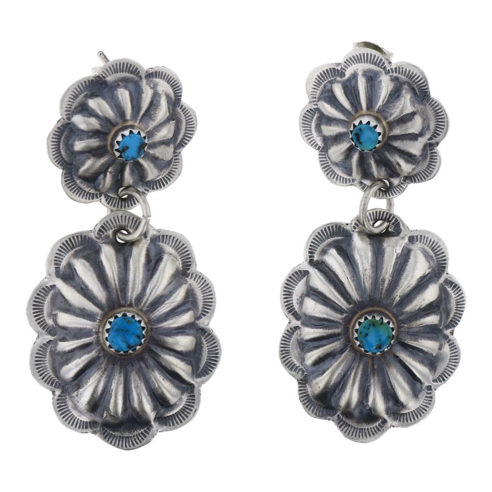 Turquoise Concho Stamp Dangle Earrings (1 of 2)