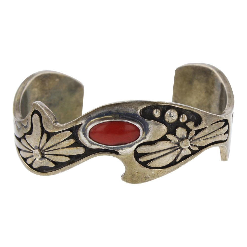 Marita Benally Mediterranean Coral Cuff Bracelet: Sterling Silver | Genuine Mediterranean Coral | Marita Benally Mediterranean Coral Cuff Bracelet | Navajo Native American Southwest Indian Jewelry | Weight:53.1 Grams, | Dimensions: Bracelet: 5.5" inn