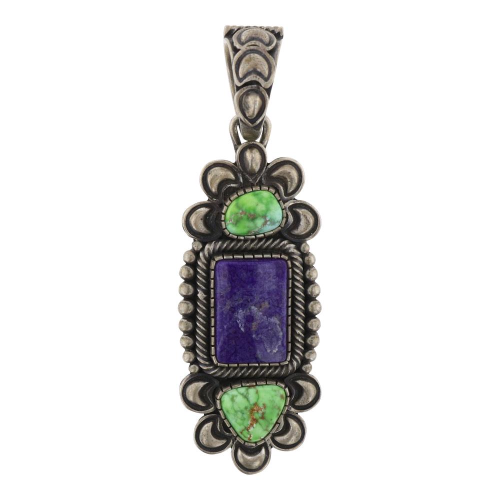 Darrin Livingston Carrico Lake Turquoise & Sugilite: Sterling Silver | Genuine Carrico Lake Turquoise, Sugilite | Darrin Livingston Carrico Lake Turquoise & Sugilite Bump Out Pendant | Navajo Native American Southwest Indian Jewelry | Weight:35.2 Grams,