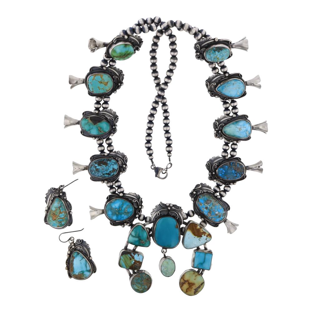Lydia Begay Mixed Turquoise Squash Blossom Necklace & (1 of 3)