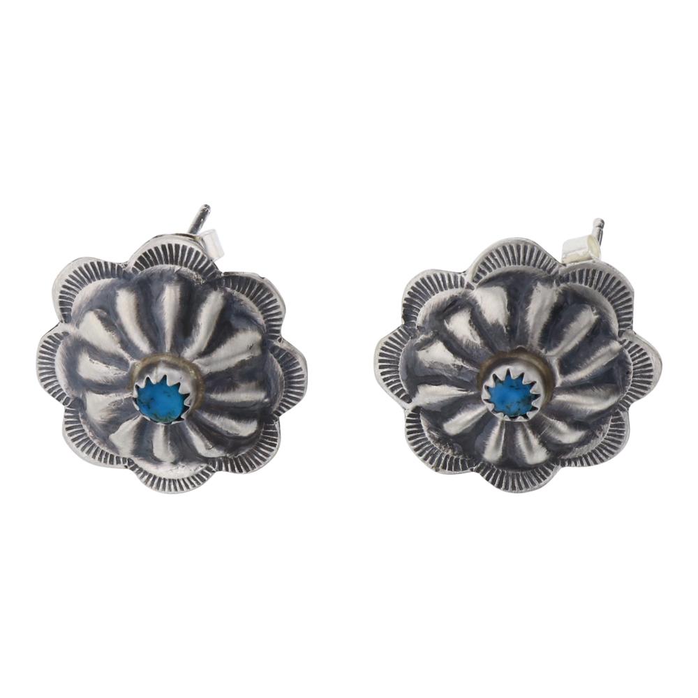 Kingman Turquoise Stamp Concho Stud Earrings (1 of 2)