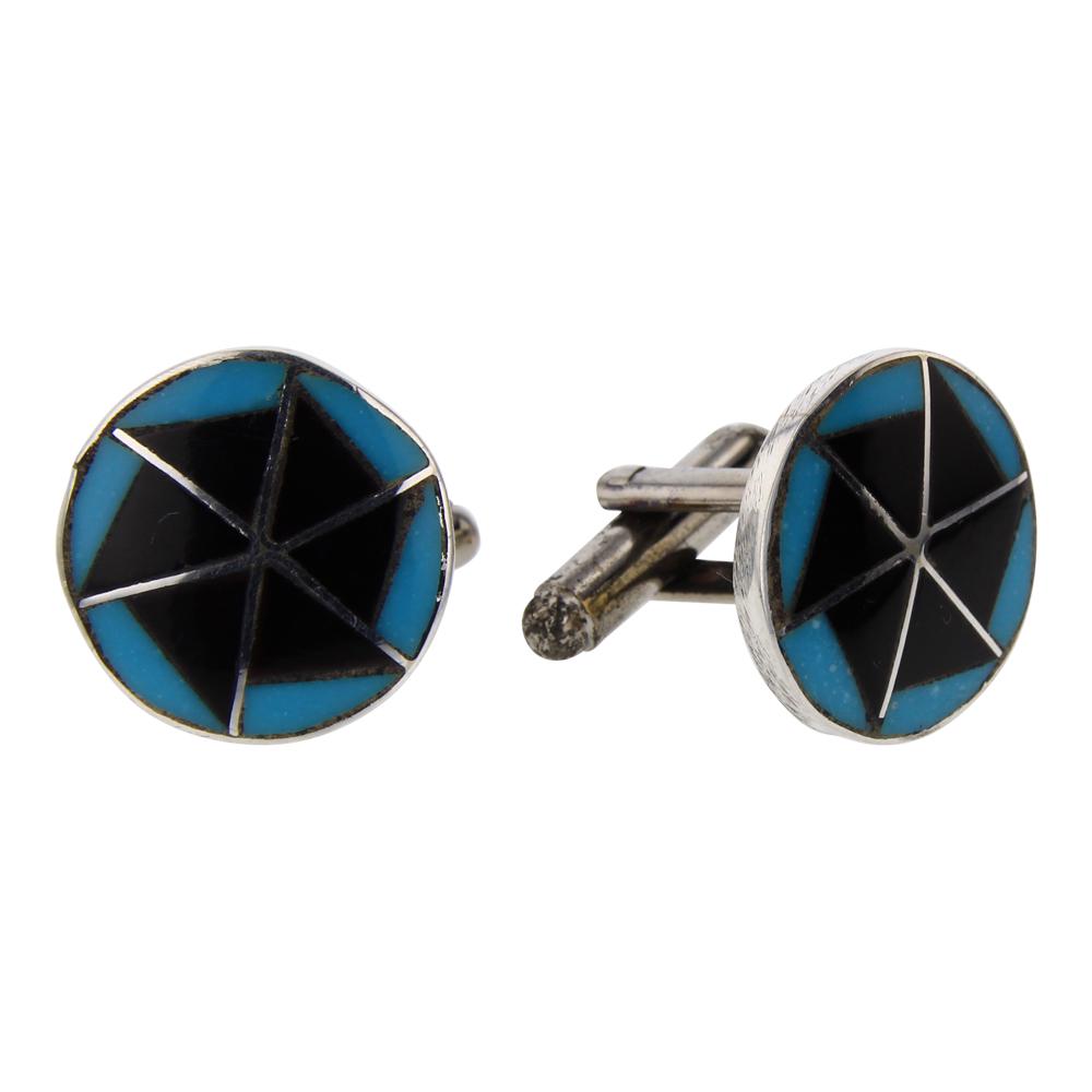 Turquoise & Jet Inlay Cuff Links (1 of 2)