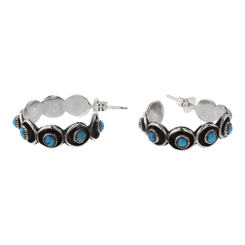 Turquoise Hoop Earrings: Sterling Silver | Genuine Turquoise | Turquoise Hoop Earrings | Navajo Native American Southwest Indian Jewelry | Weight:3.9 Grams, | Dimensions: Earrings: 1/4" x 1" (for both) | | Free Expedited Insu