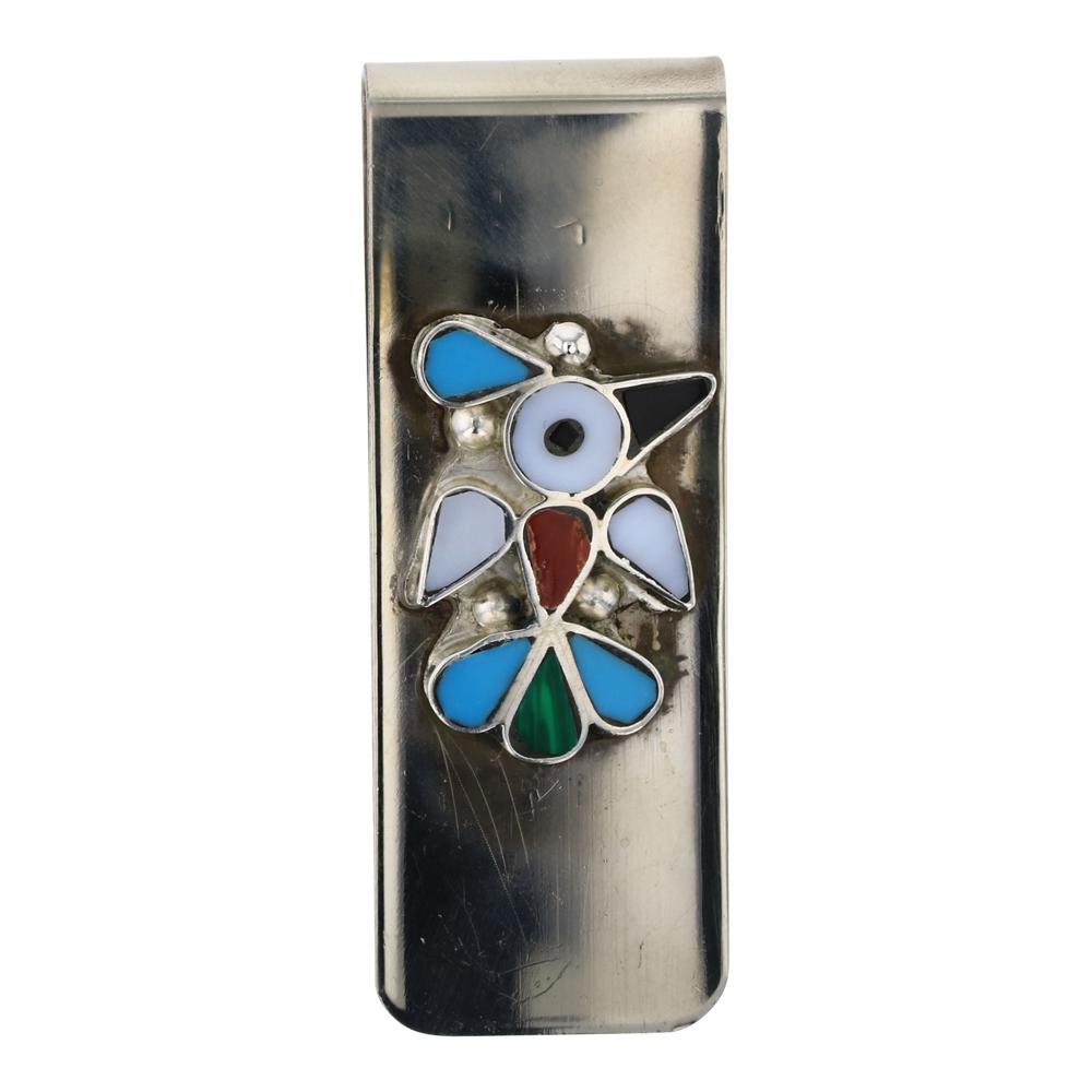 Zuni Inlay Mixed Stone Silver Over Nickel Money Clip (1 of 2)