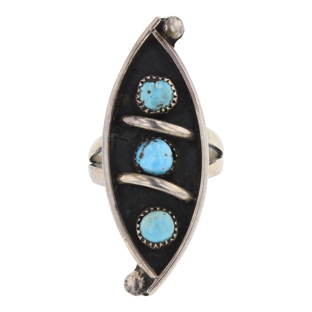 Old Pawn Turquoise Three Stone Ring (1 of 3)