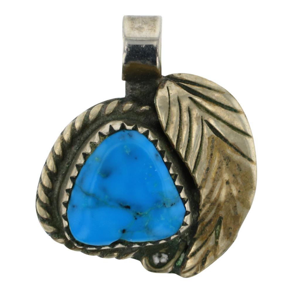 Old Pawn Vintage Turquoise Feather Pendant: Sterling Silver | Genuine Turquoise | Old Pawn Vintage Turquoise Feather Pendant | Navajo Native American Southwest Indian Jewelry | Weight:3.8 Grams, | Dimensions: Pendant: 3/4" x 1" | | Free Expedit