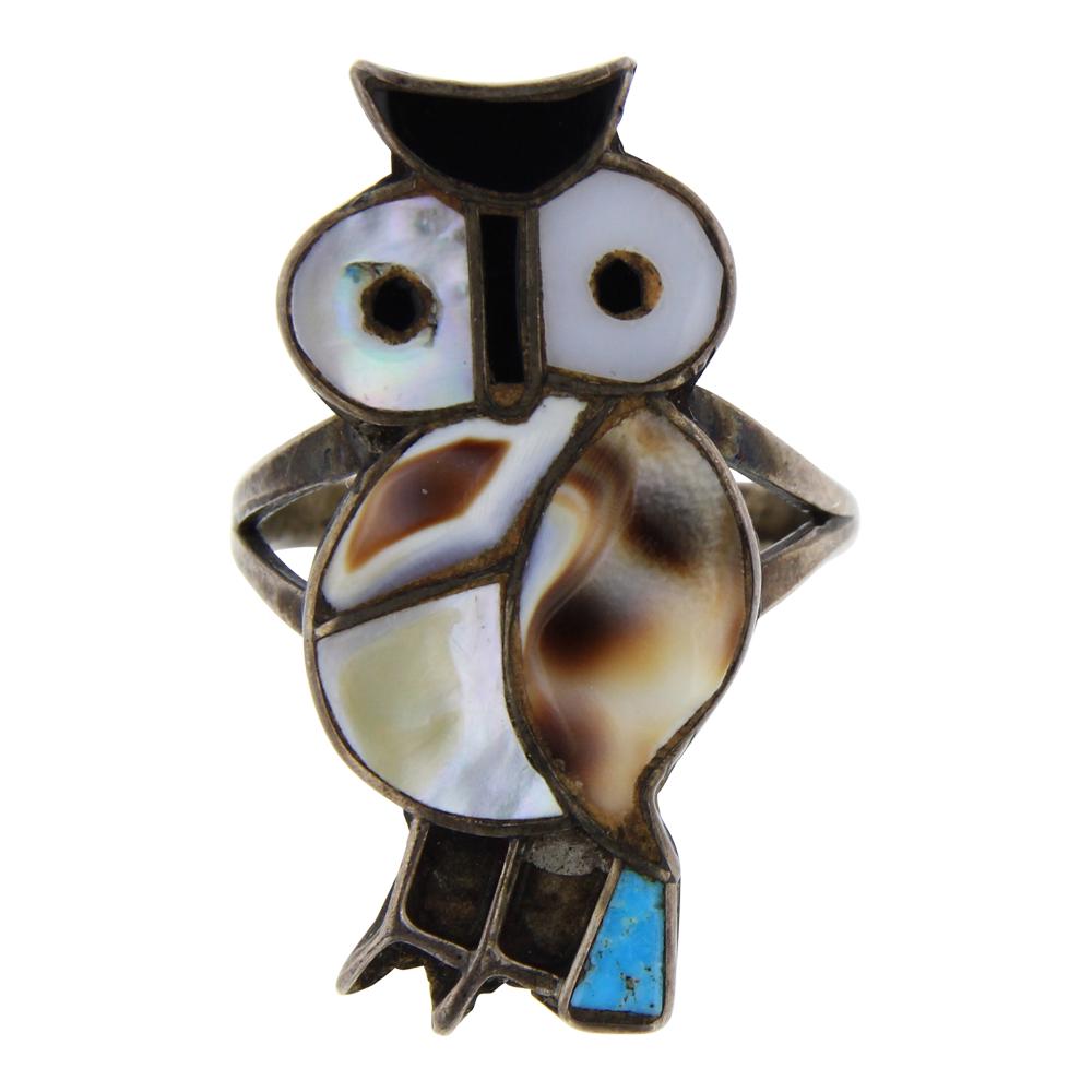 Old Pawn Vintage Shell Inlay Owl Ring (1 of 3)