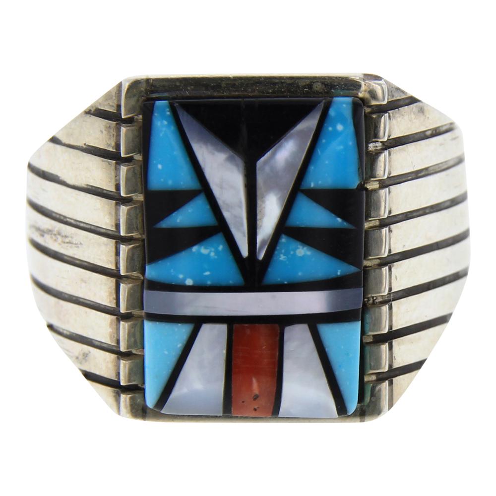 Zuni Inlay Mixed Stone Men's Ring (1 of 4)
