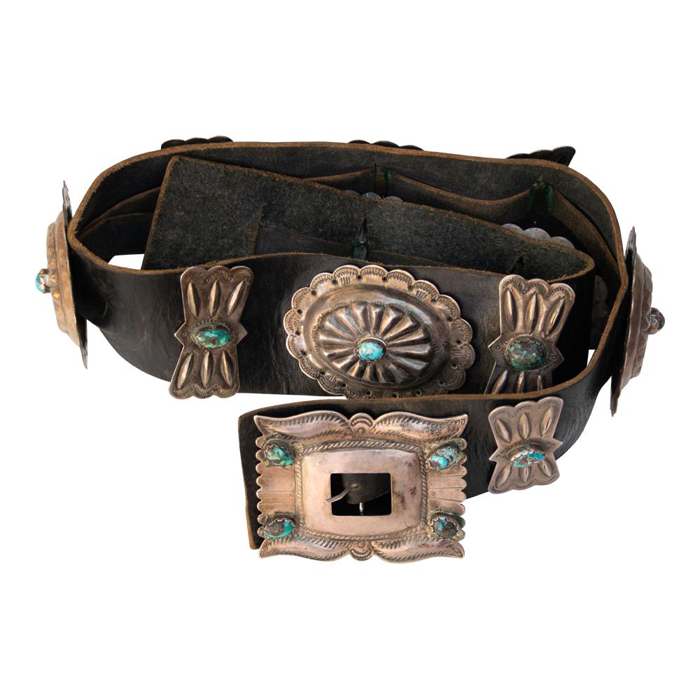 Old Pawn Vintage Turquoise Deep Heavy Stamp Concho Belt (1 of 4)