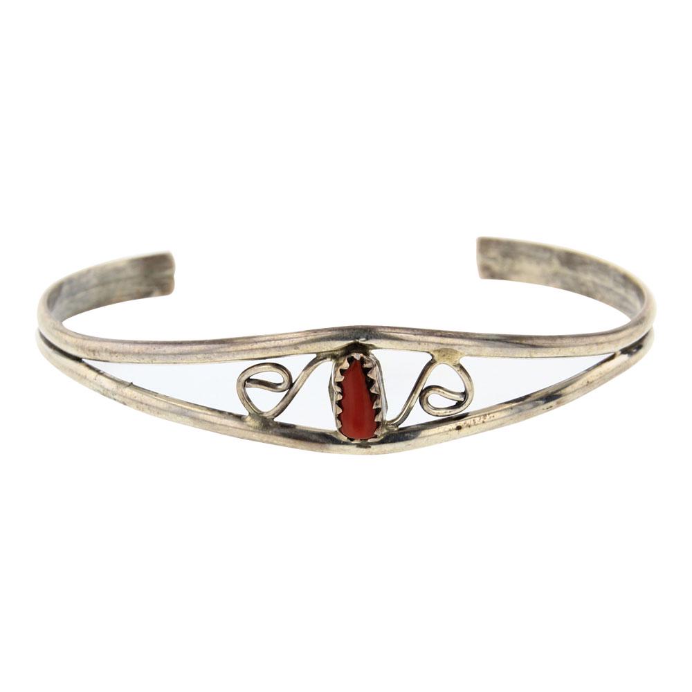 Navajo Coral Bracelet: Sterling Silver | Genuine Coral | Navajo Coral Bracelet | Navajo Native American Southwest Indian Jewelry | Weight:5.7 Grams, | Dimensions: Bracelet: 5" inner, 1" gap, 6" total, .5" face width |
