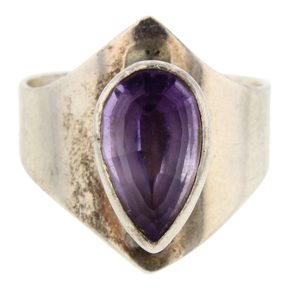 Navajo Faceted Amethyst Plain Silver Ring (1 of 3)