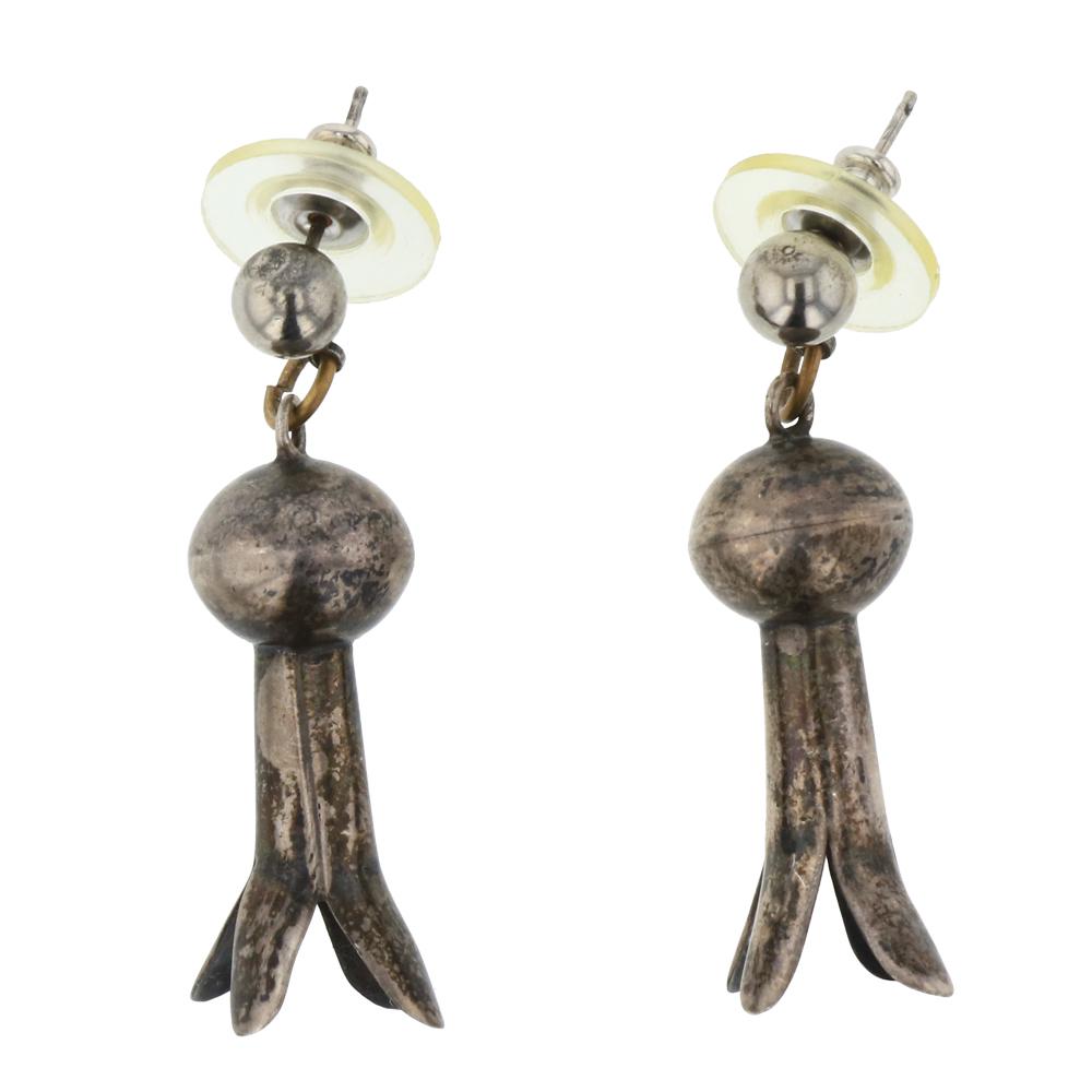 Vintage Blossom Earrings: Sterling Silver | | Vintage Blossom Earrings | Navajo Native American Southwest Indian Jewelry | Weight:8.1 Grams, | Dimensions: Earrings: .5" x 1.75" (for both) |