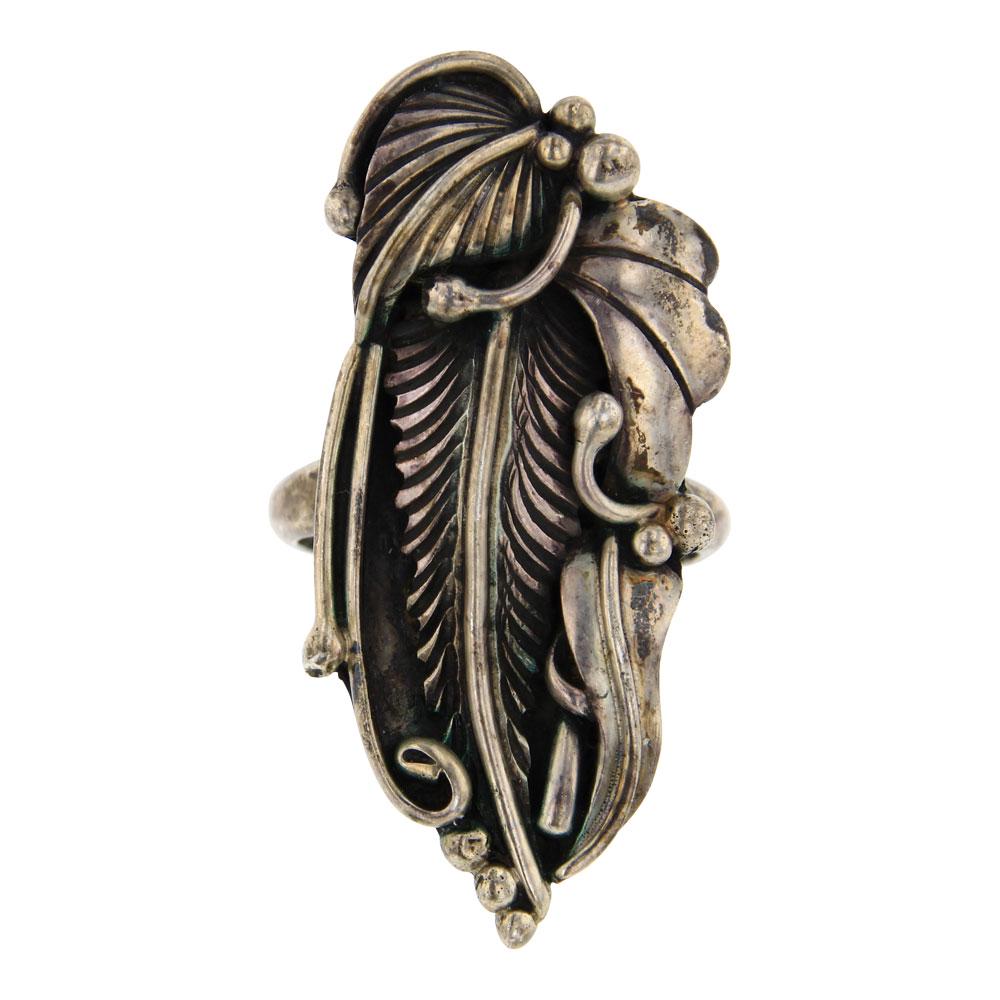 Vintage Pawn Leaf work Plain Silver Ring (1 of 3)