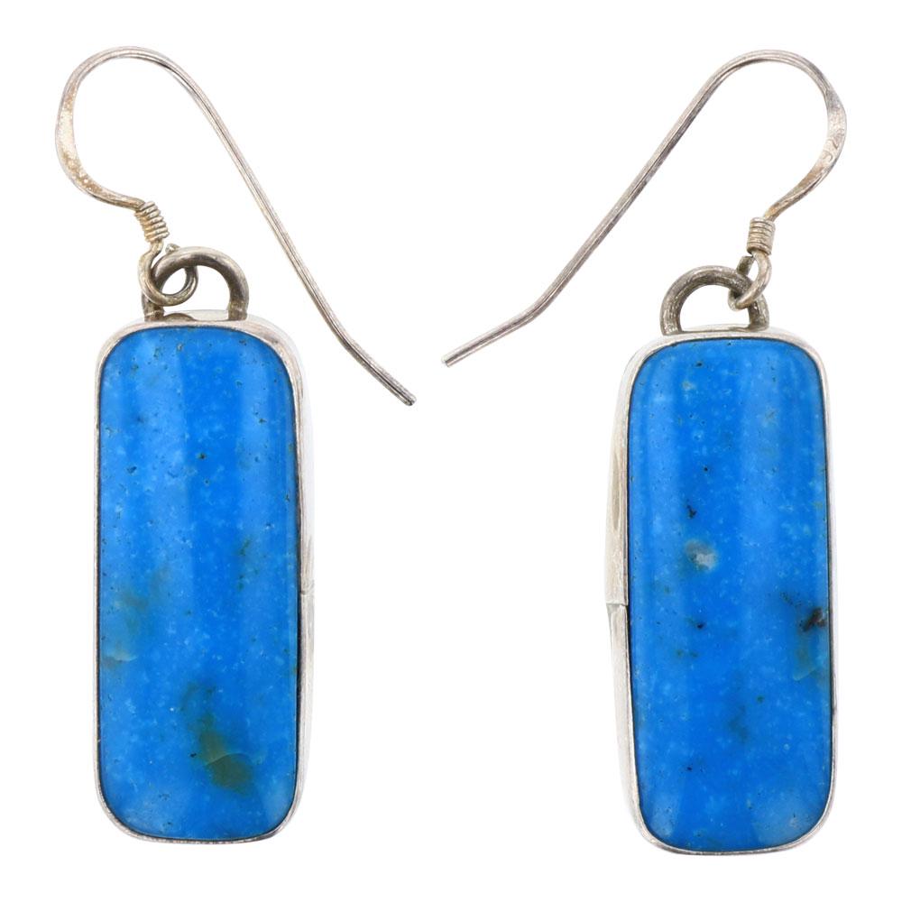 Blue Ridge Turquoise Rectangle Earrings: Sterling Silver | Genuine Blue Ride Turquoise | Blue Ridge Turquoise Rectangle Earrings | Navajo Native American Southwest Indian Jewelry | Weight:11.3 Grams, | Dimensions: Earrings: .5" x 1.5" (for b