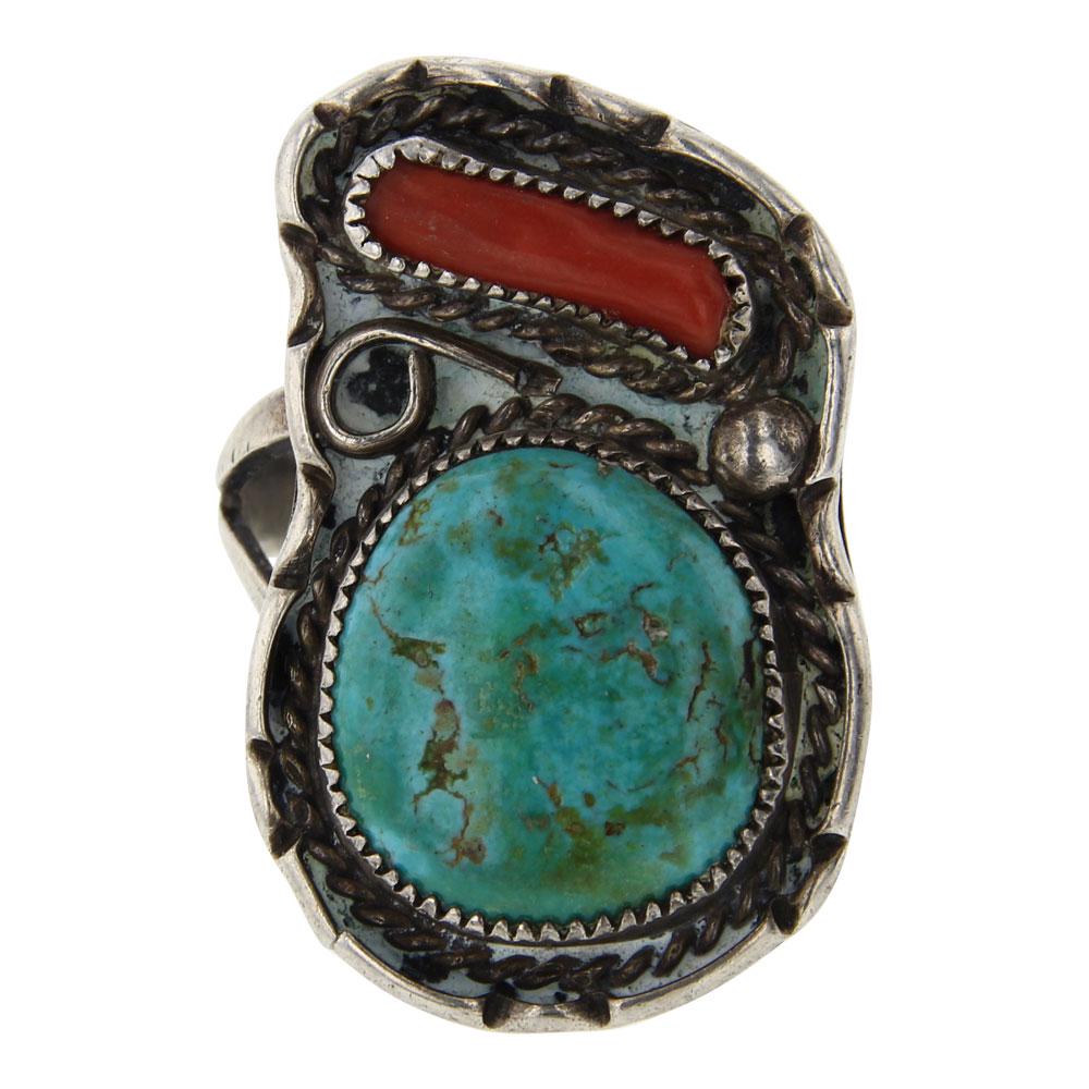Old Pawn Nevada Turquoise & Branch Coral Ring (1 of 3)
