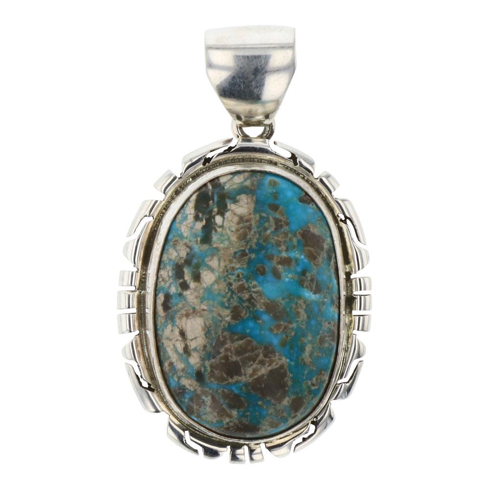 Skeets Turquoise Pendant: Sterling Silver | Genuine Turquoise | Skeets Turquoise Pendant | Navajo Native American Southwest Indian Jewelry | Weight:13.6 Grams, | Dimensions: Pendant: 1" x 2" | Signed: P Skeets
