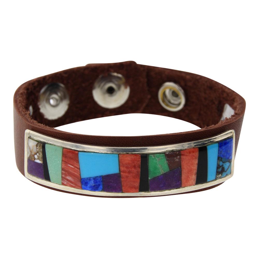 Mixed Stone Inlay Stone Leather Bracelet (1 of 4)