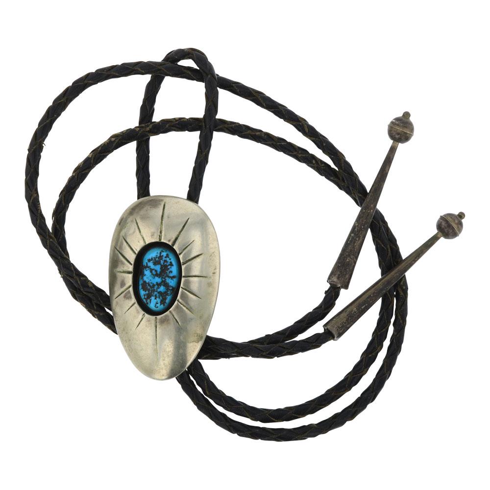 Vintage Pawn Kingman Nugget Turquoise Shadow Box Bolo: Sterling Silver | Genuine Kingman Nugget Turquoise | Vintage Pawn Kingman Nugget Turquoise Shadow Box Bolo Tie | Navajo Native American Southwest Indian Jewelry | Weight:43.6 Grams, | Dimensions: Bolo
