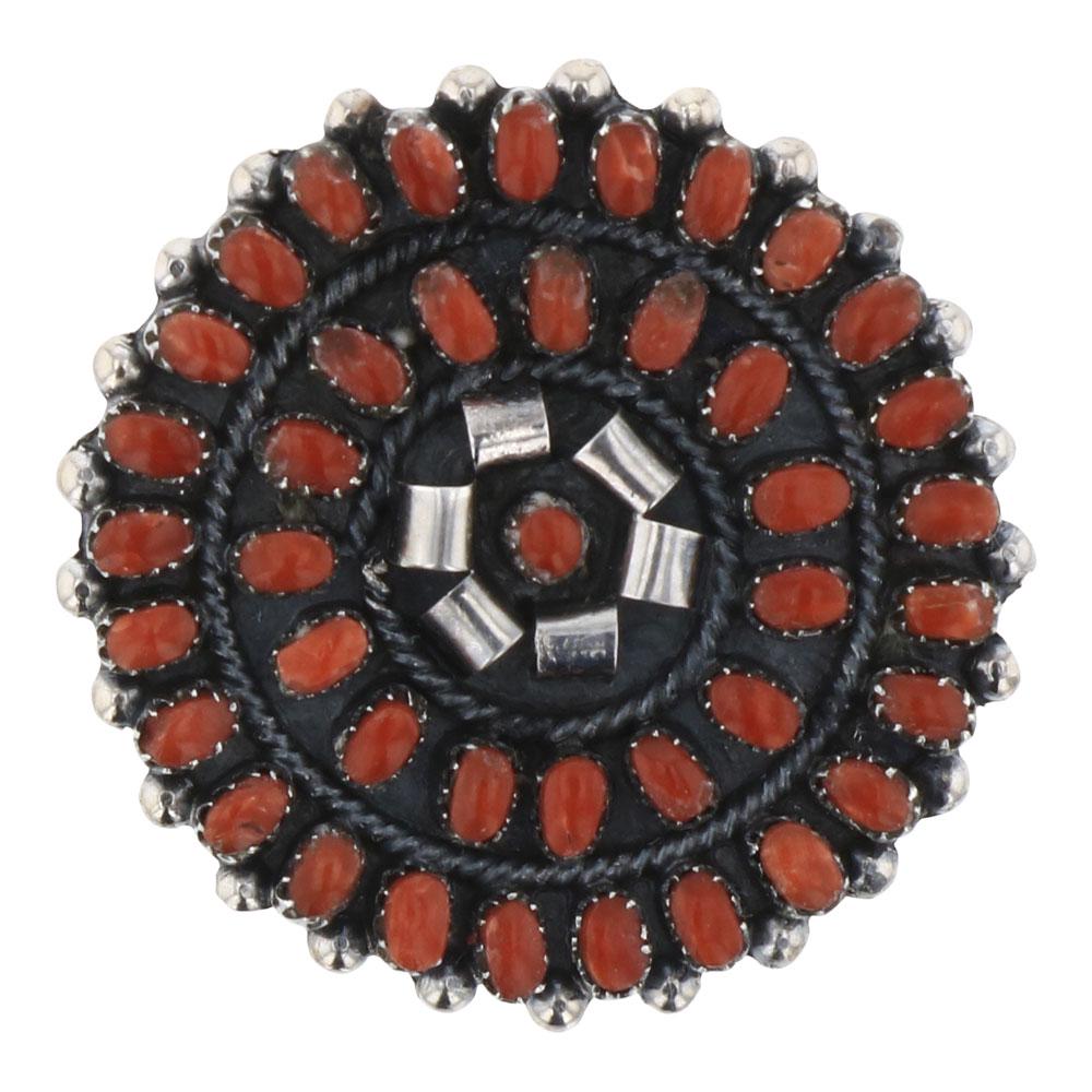 Lorain Waatsa Zuni Coral Needlepoint Cluster Pin & (1 of 2)