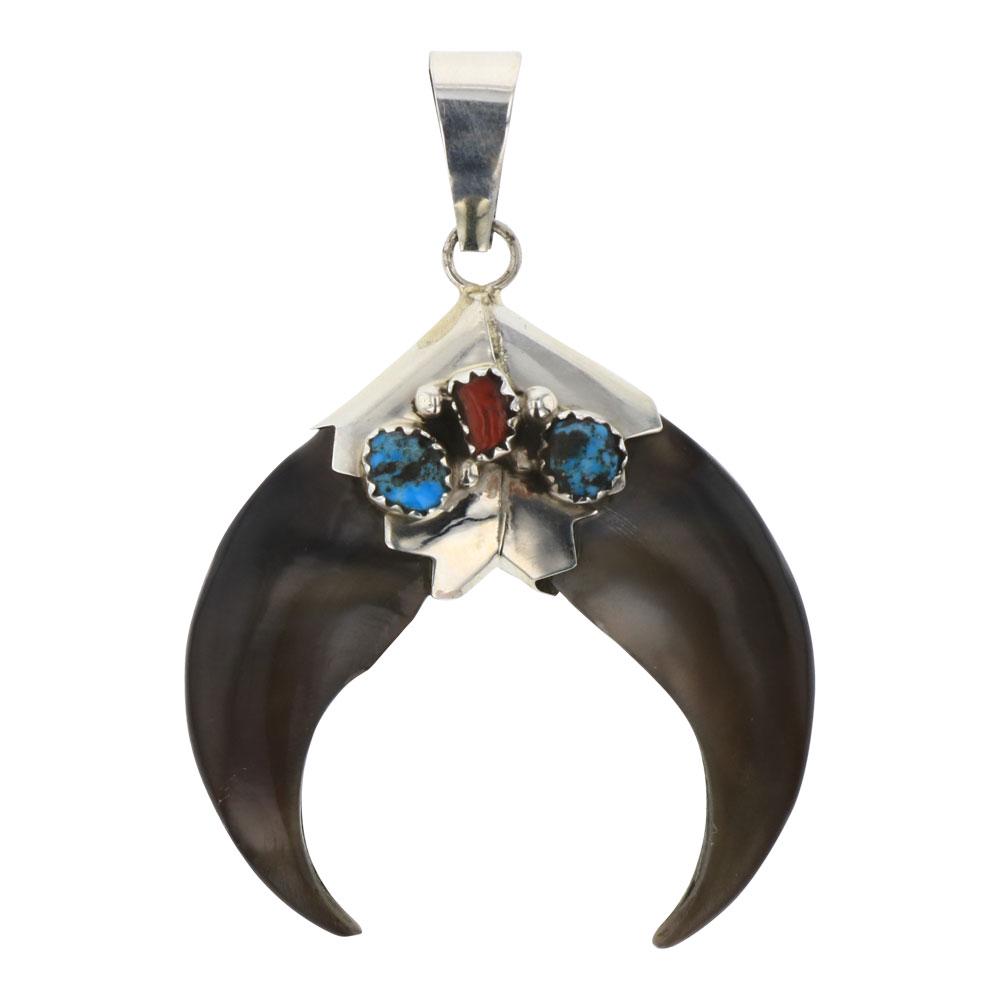 Turquoise & Coral Bear Claw Pendant (1 of 2)