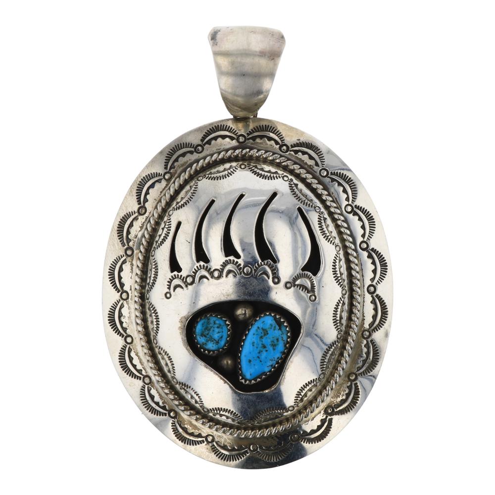 Wilbert Musket Turquoise Bearpaw Shadow Box Pendant (1 of 2)