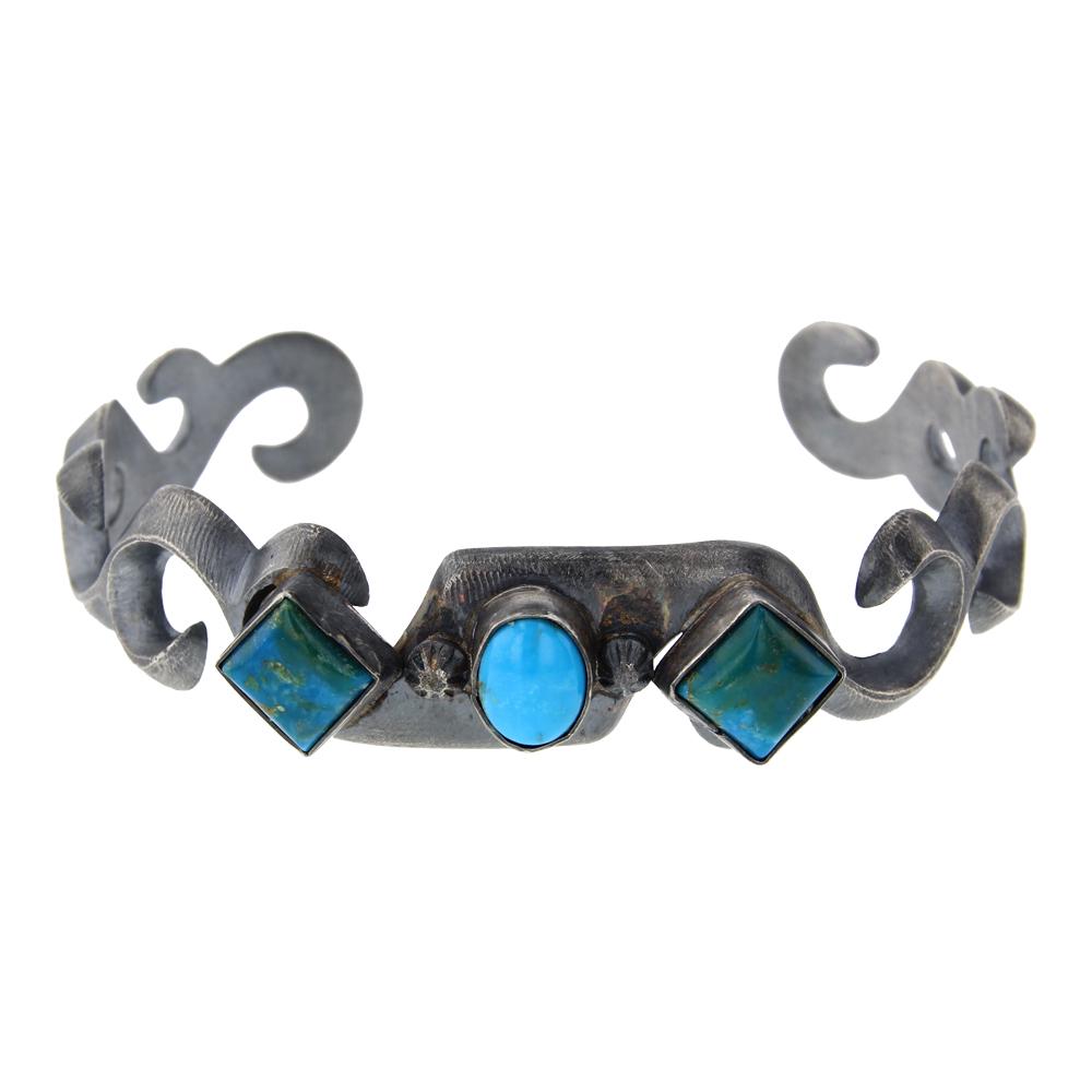 BY Turquoise Sandcast Cuff Bracelet: Sterling Silver | Genuine Turquoise | BY Turquoise Sandcast Cuff Bracelet | Navajo Native American Southwest Indian Jewelry | Weight:38.2 Grams, | Dimensions: Bracelet: 6" inner, 1.25" gap, 7.25" tota