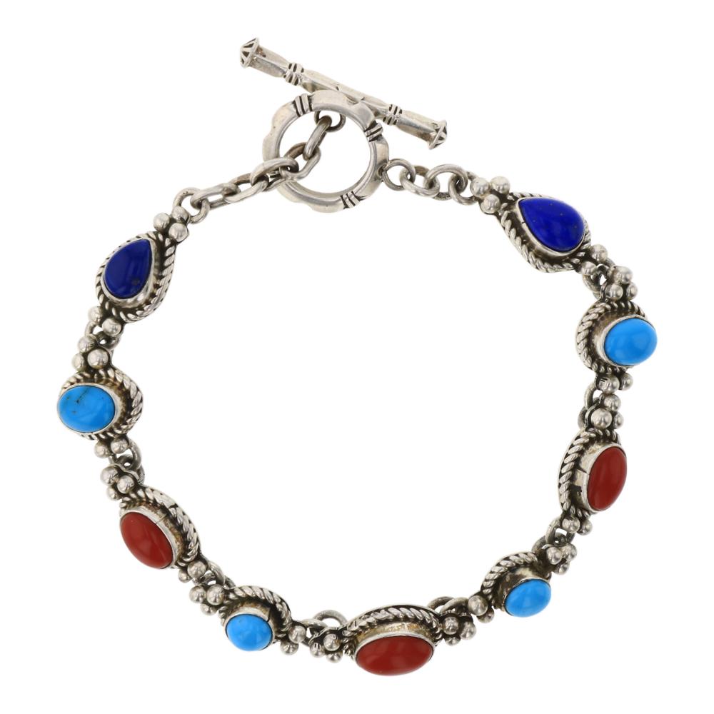 Turquoise Coral & Lapis Link Bracelet (1 of 2)